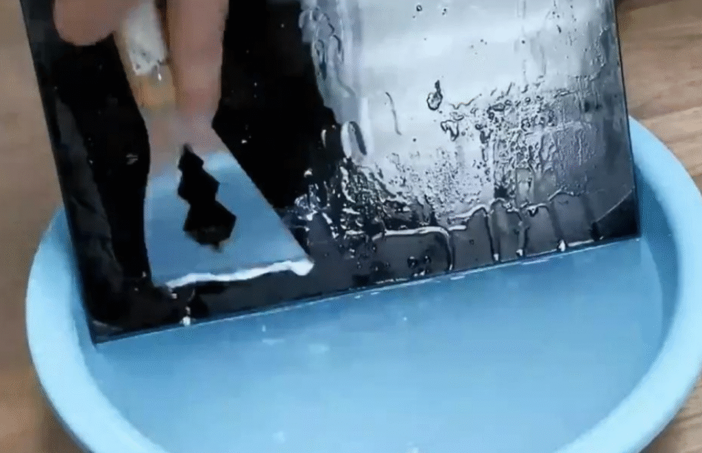 Platform glue scraped off